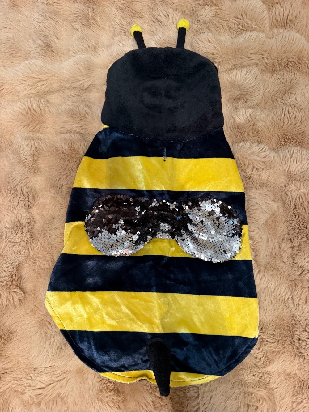Howl-o-Ween Yellow & Black Dog Bee Costume with Sequin Wings and Hood